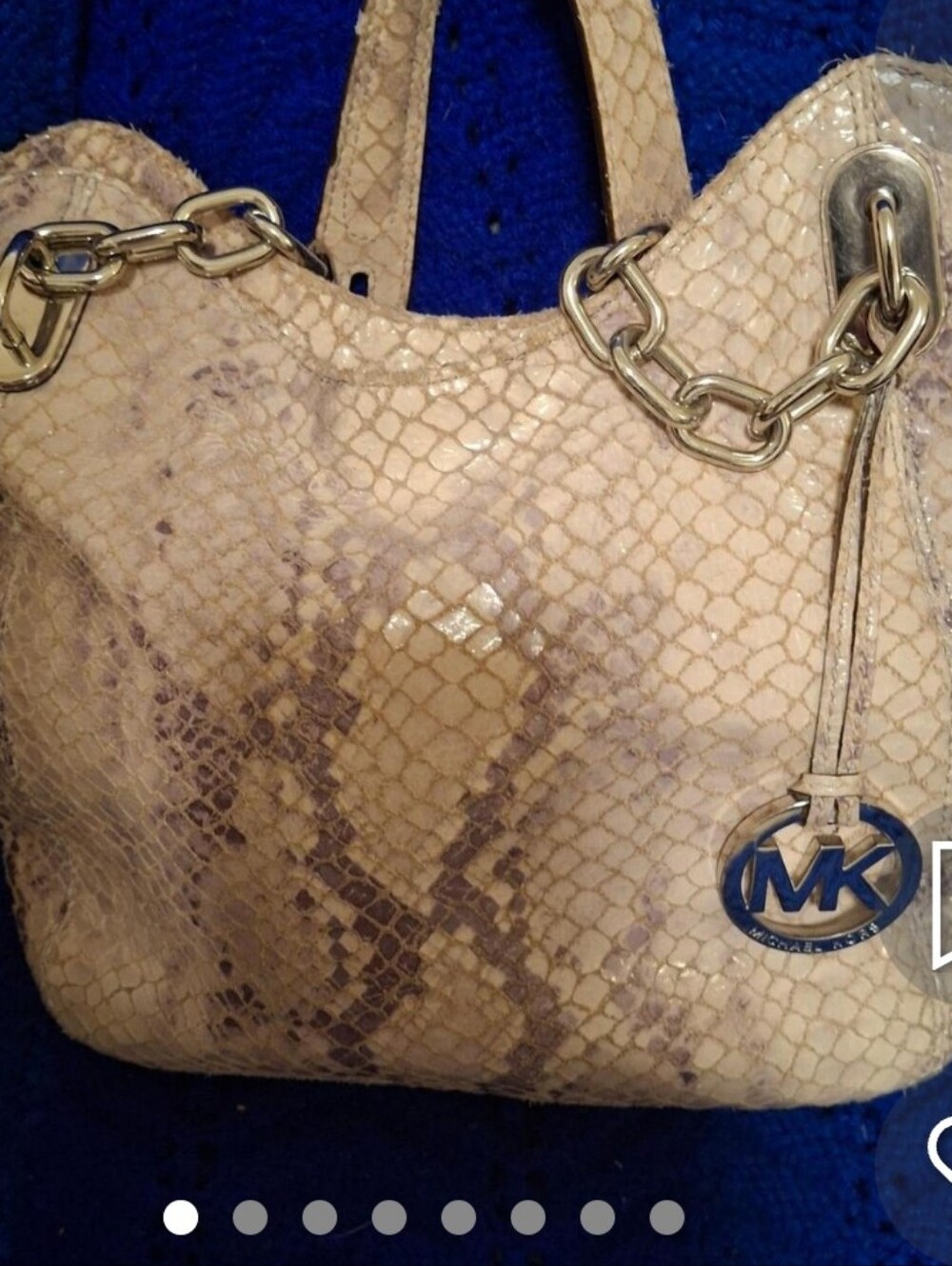 Michael Kors Pastel Cream & Taupe Python Leather Tote with Gold Chain